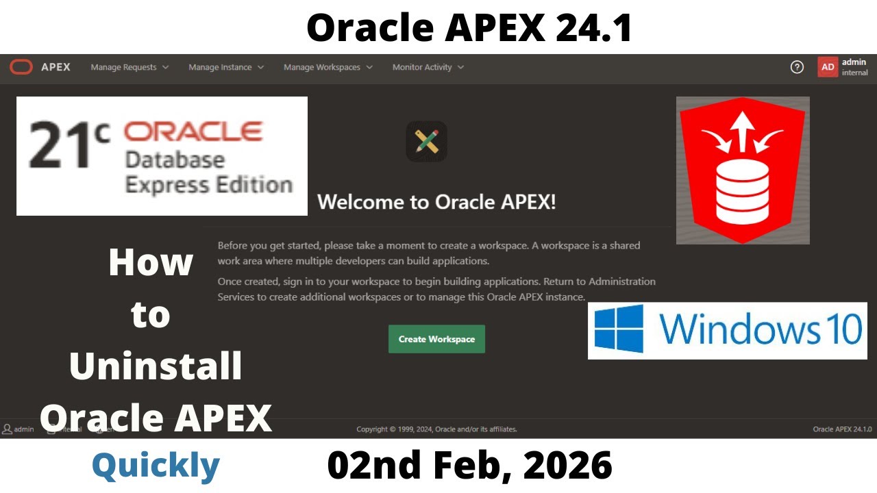 How to Uninstall Oracle APEX 24.1 | DB 21cXE Pluggable | Windows 10 | Omar Baig | Quickly