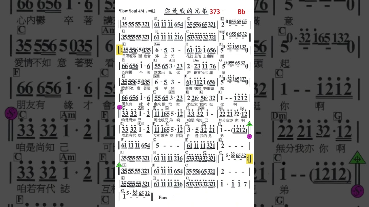 373你是我的兄弟Bb無導音,伴奏,簡譜卡拉OK(kalaoke)歡迎訂閱+小鈴鐺,按讚...隨時收新消息