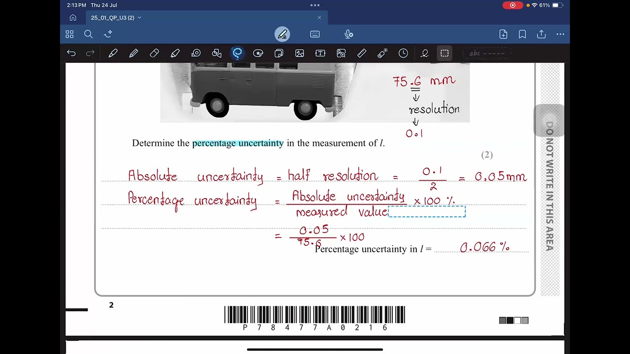 WPH13/01 (January 25) Unit 3 - Practical Skills in Physics 1 - Full answers and Detailed Explanation