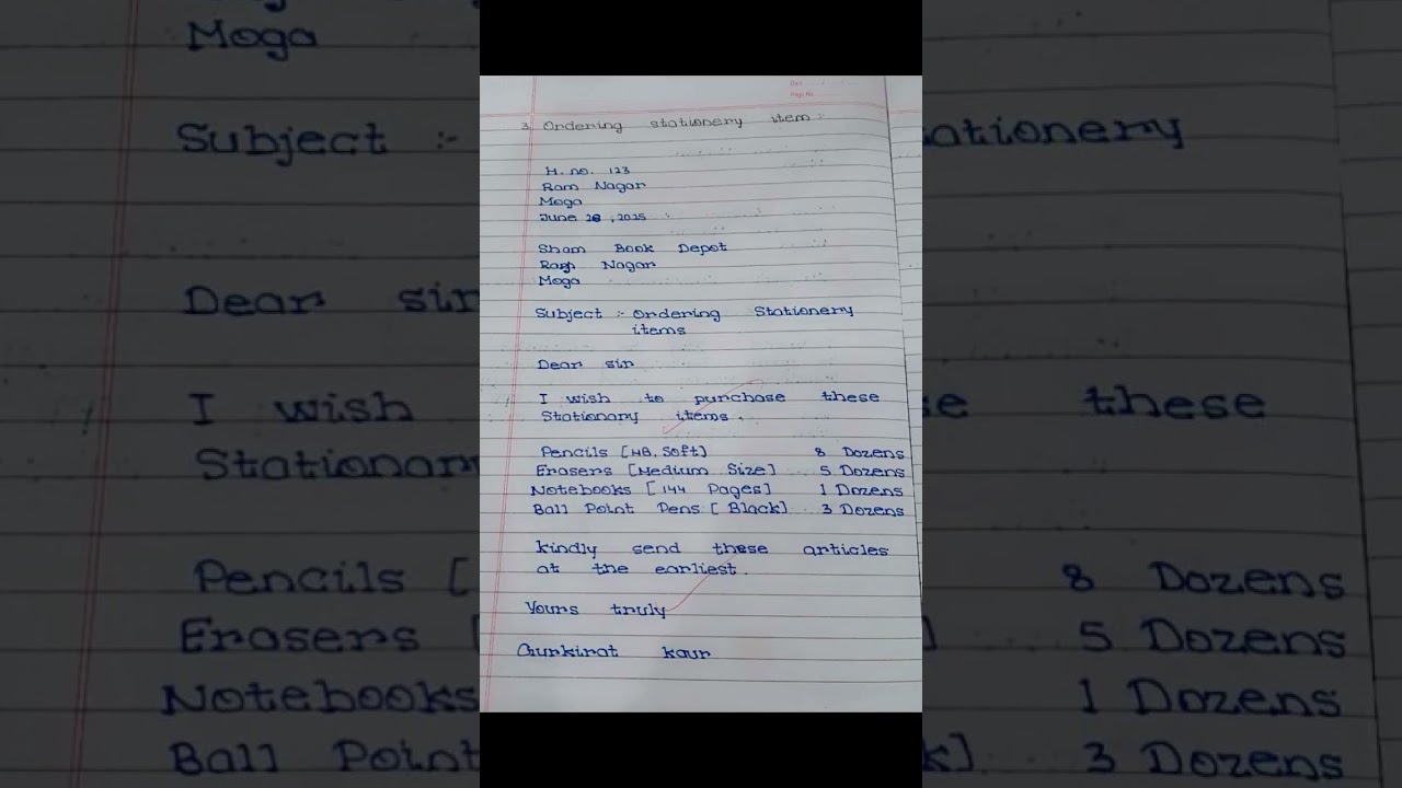 letter of ordering stationery item #@and beautiful handwriting