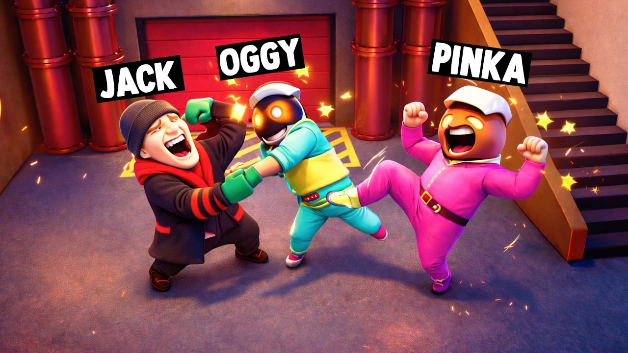 OGGY AND JACK,PINKA FIGHTING FUNNY WAR In GANG BEASTS!