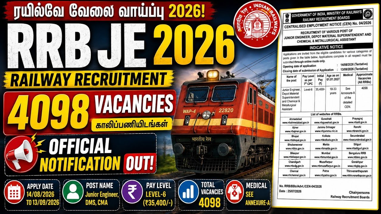 🚨 RRB JE Short Notice Released🔥| Latest Update