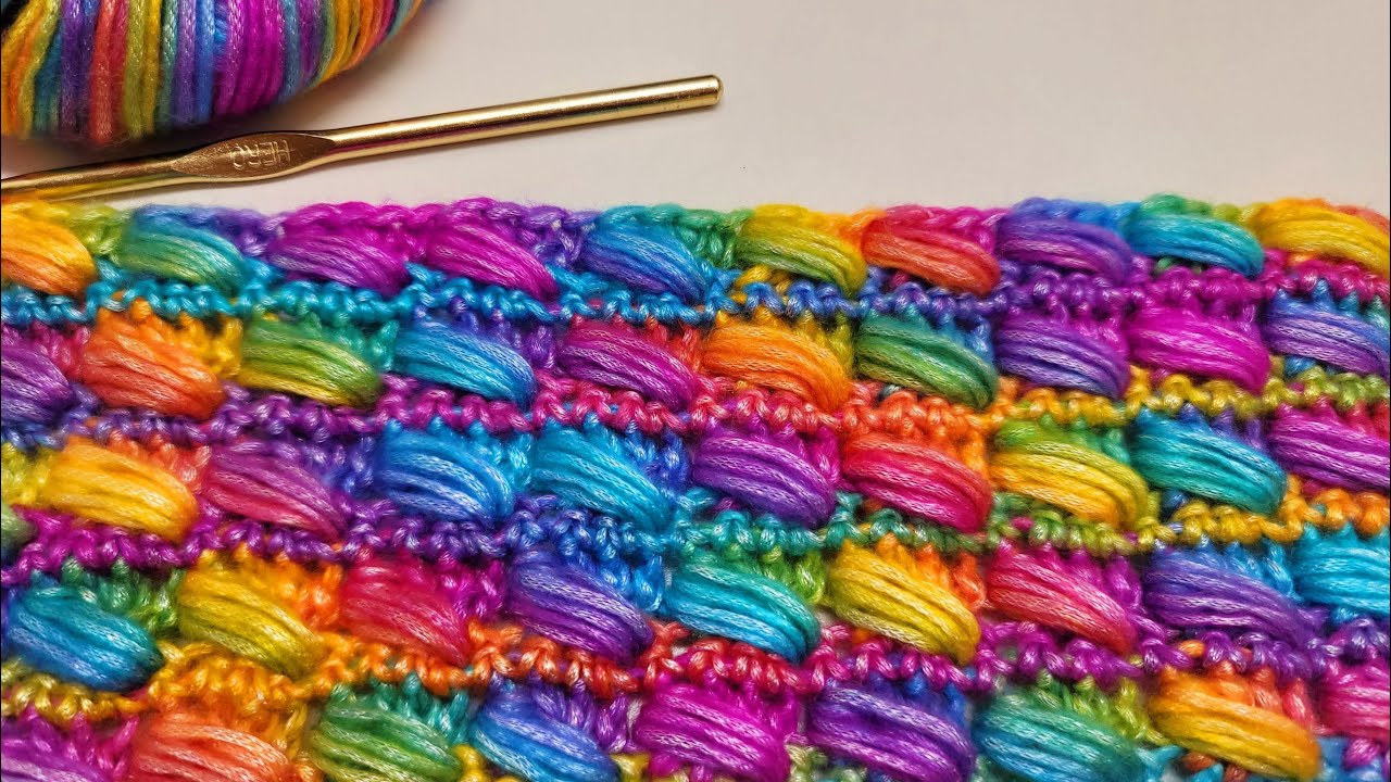 Crochet Easy Stitch For Blankets And Scarfs / Cross Puff Stitch Tutorial