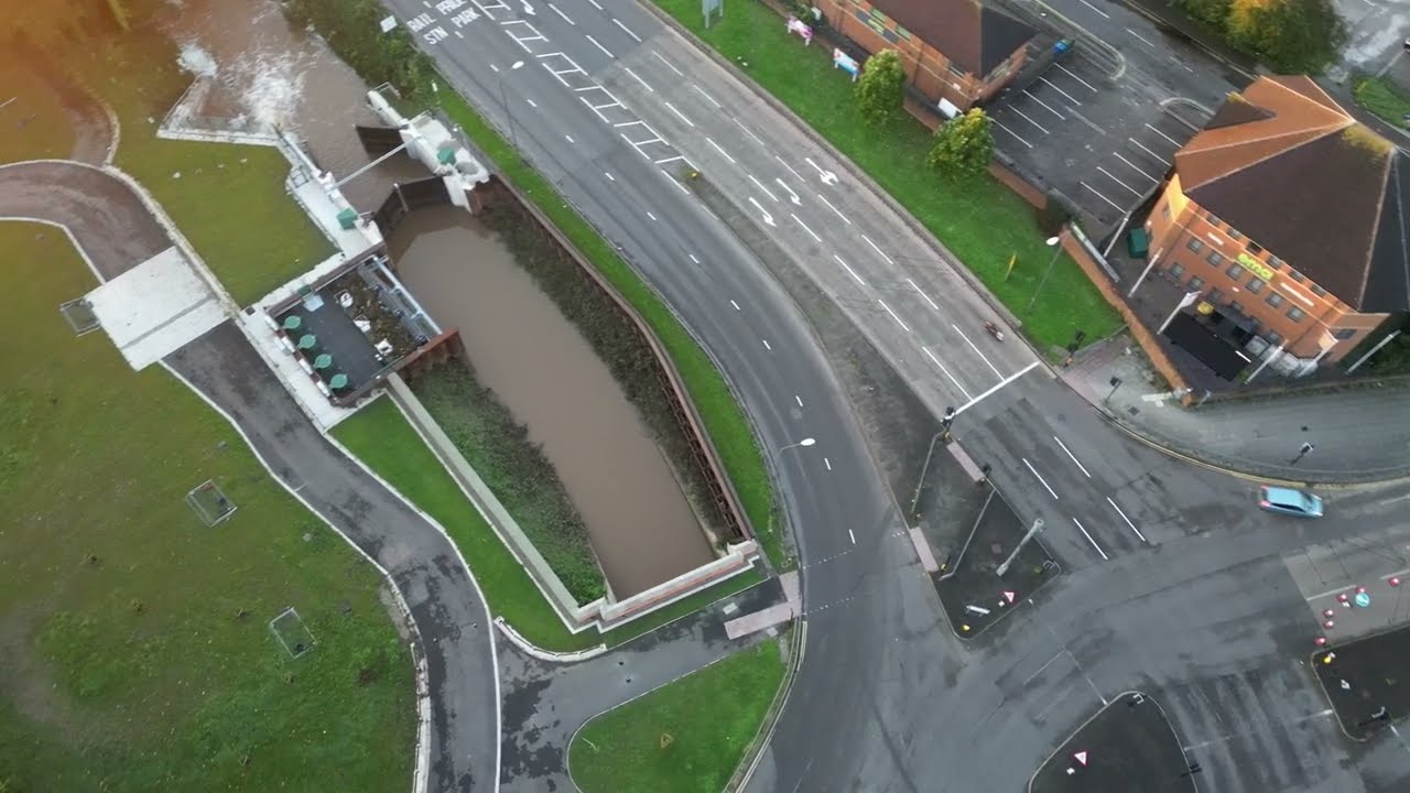 Derby by Drone showing the &pound;95M Water Defences