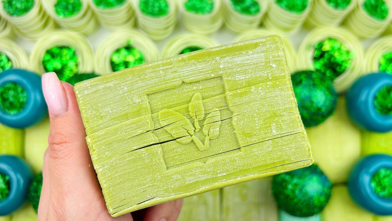 Crushing soap stripes★ASMR SOAP★SOAP&GLITTER★CUTTING CUBES★