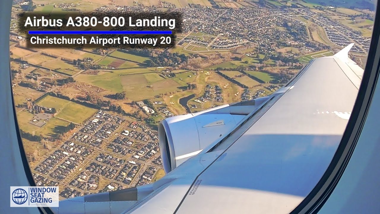 Emirates Airbus A380-800 Landing / Christchurch Airport Runway 20 / 4K