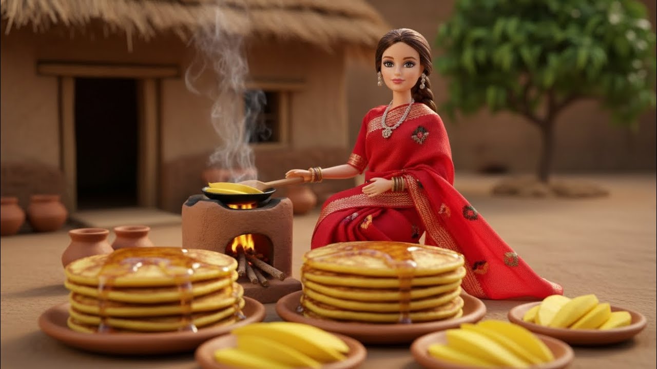 🥞🥭 This Mango Pancake Looks Unreal! 🍯 | Miniature Village Doll Cooking ASMR 