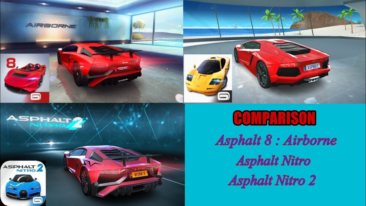 Asphalt Nitro 2 Vs Asphalt Nitro Vs Asphalt 8 : Airborne Comparison.