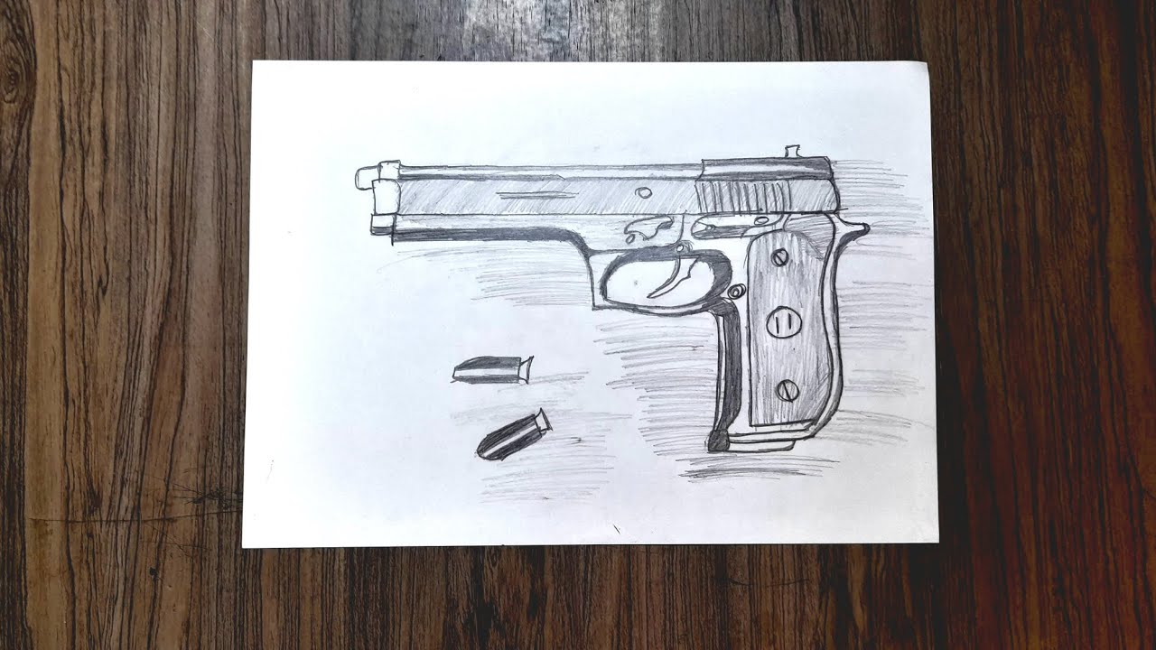 how to draw pistol | gun drawing video | easy step by step for beginner