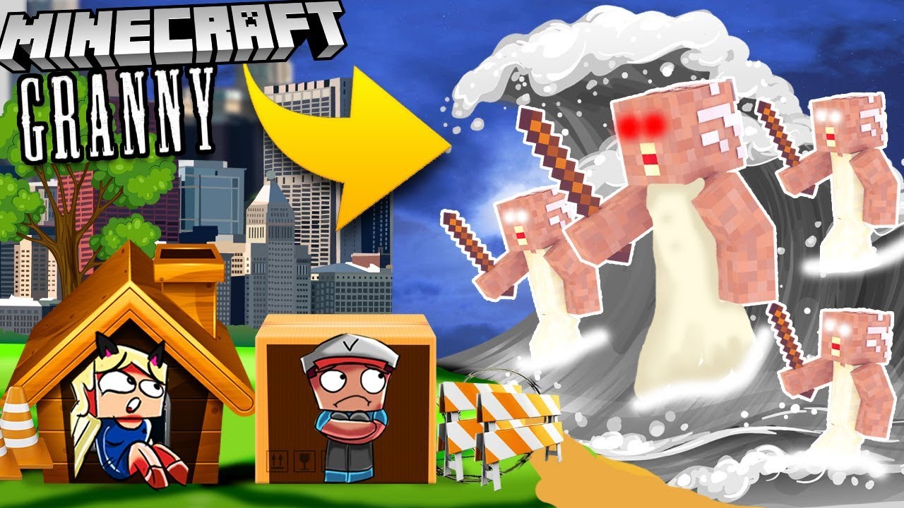 BAZA VS TSUNAMI BABUNI GRANNY - MINECRAFT TSUNAMI CHALLENGE | Vito VS Bella