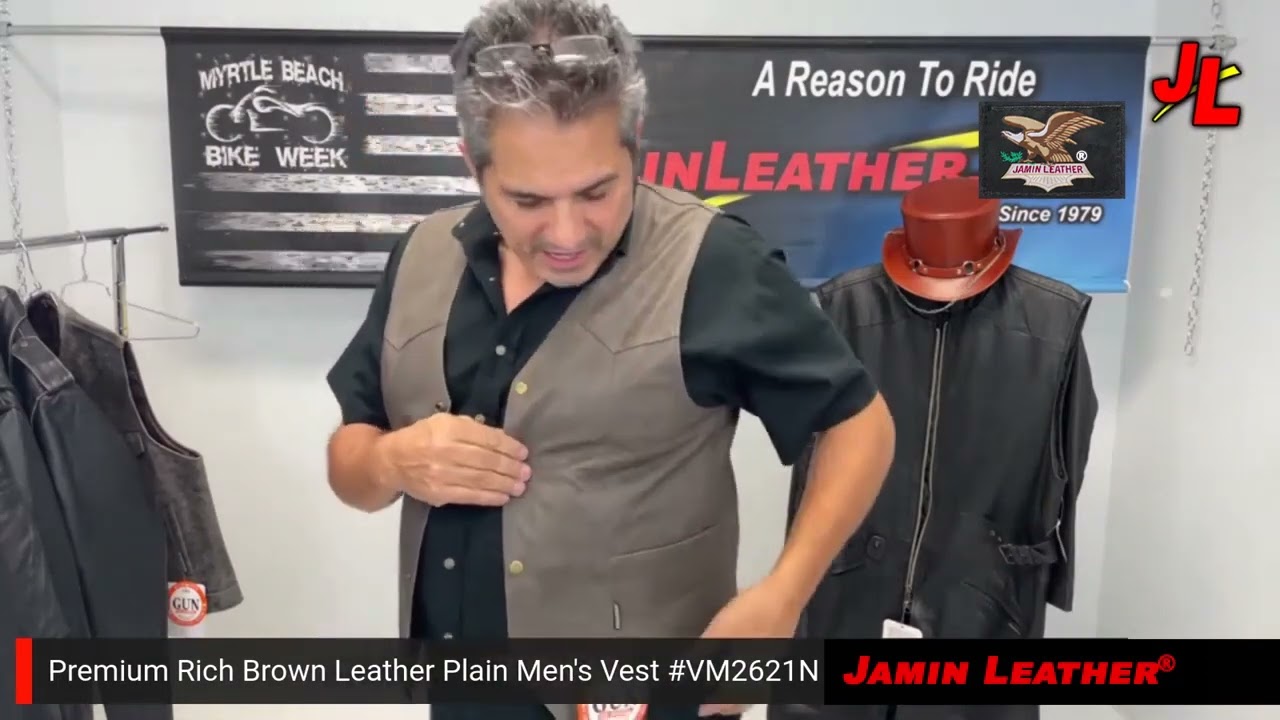 VM2621N = Premium Rich Brown Leather Plain Men's Vest