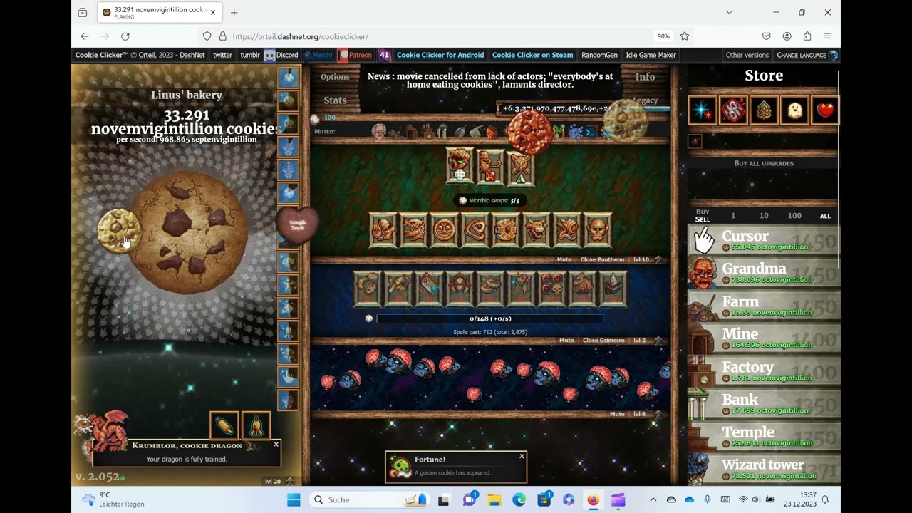 Cookie Clicker Grail+8BS Combo, 283.866Tretrigintillon, Finnless FWR