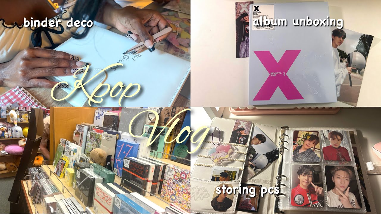 Kpop vlog ✮⋆˙ monsta x album unboxing, storing photocards, pc mail, binder deco