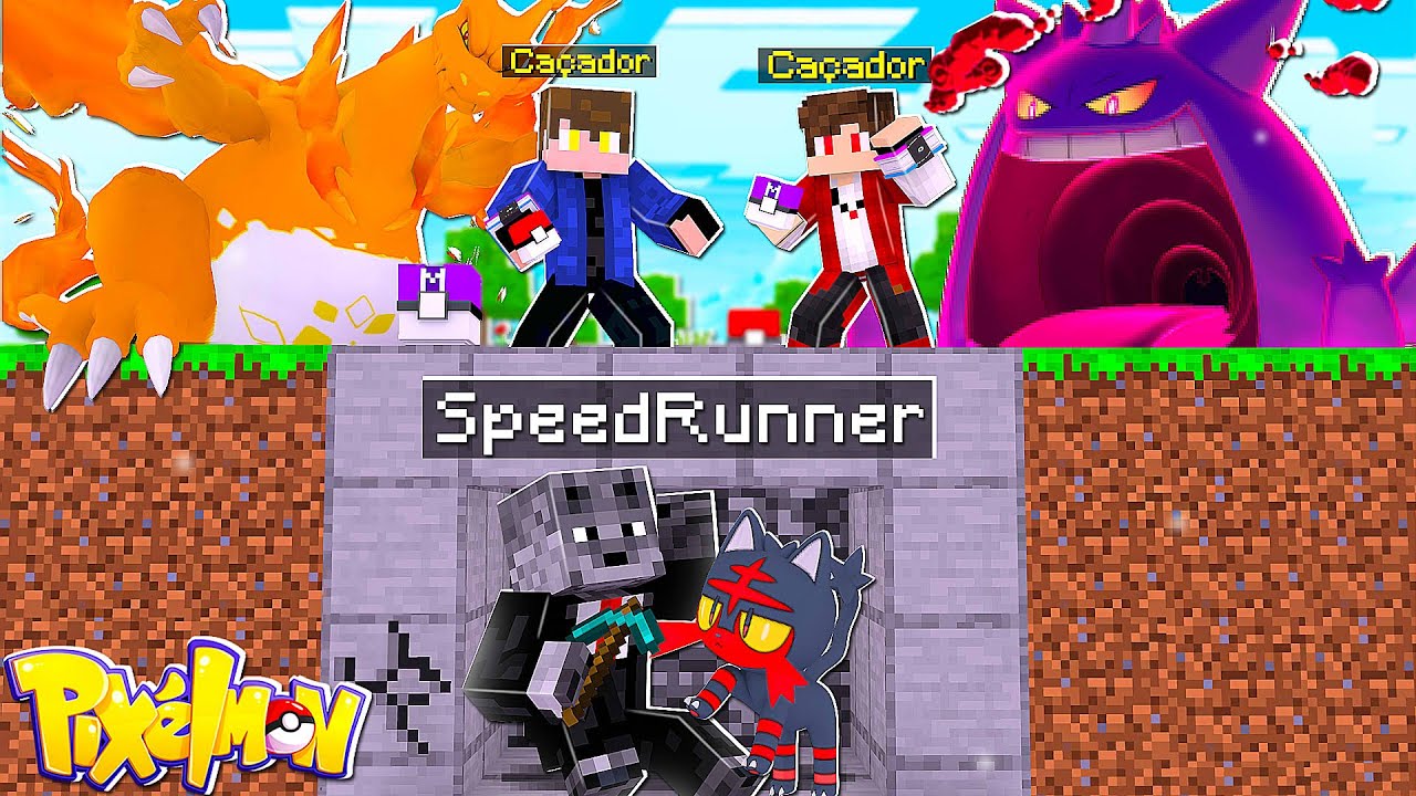 Minecraft Pixelmon Manhunt (1 Speedrunner VS 2 Caçadores) com GIGANTAMAX no Pokemon Mod