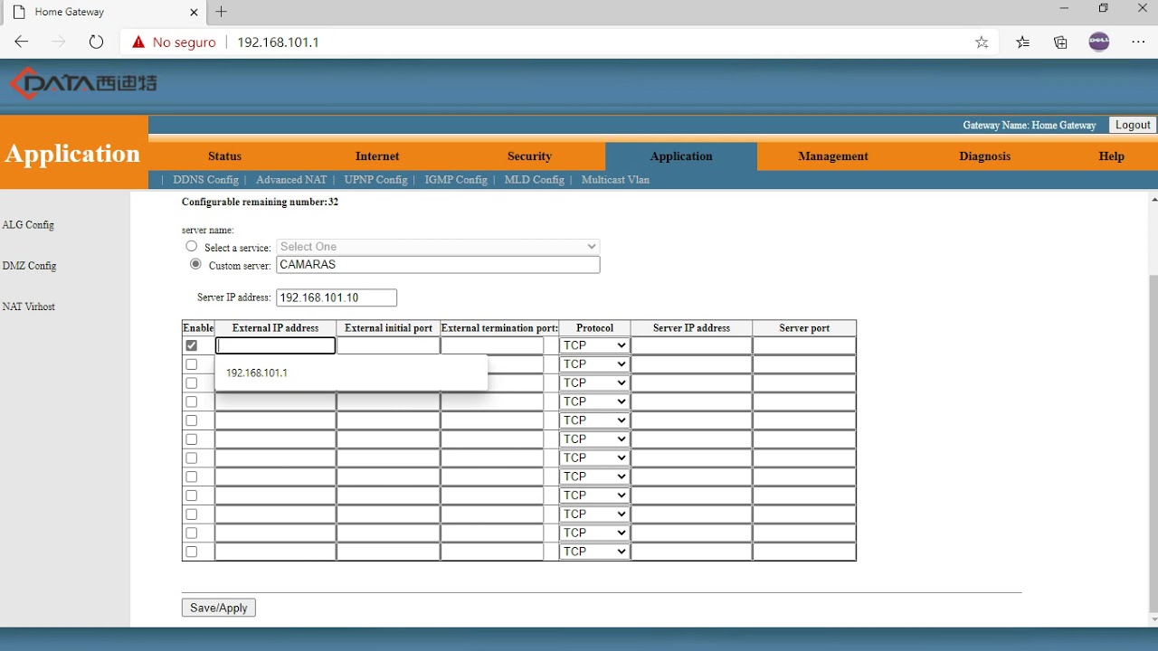 Enrutamiento de Puertos ONU / ONT C-DATA