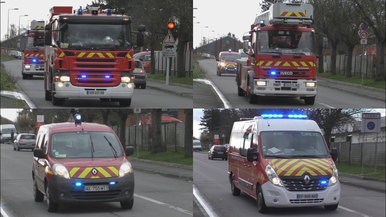 Incendie Batiment - Pompe + Echelle + Officier - Pompiers Lille (Lomme)