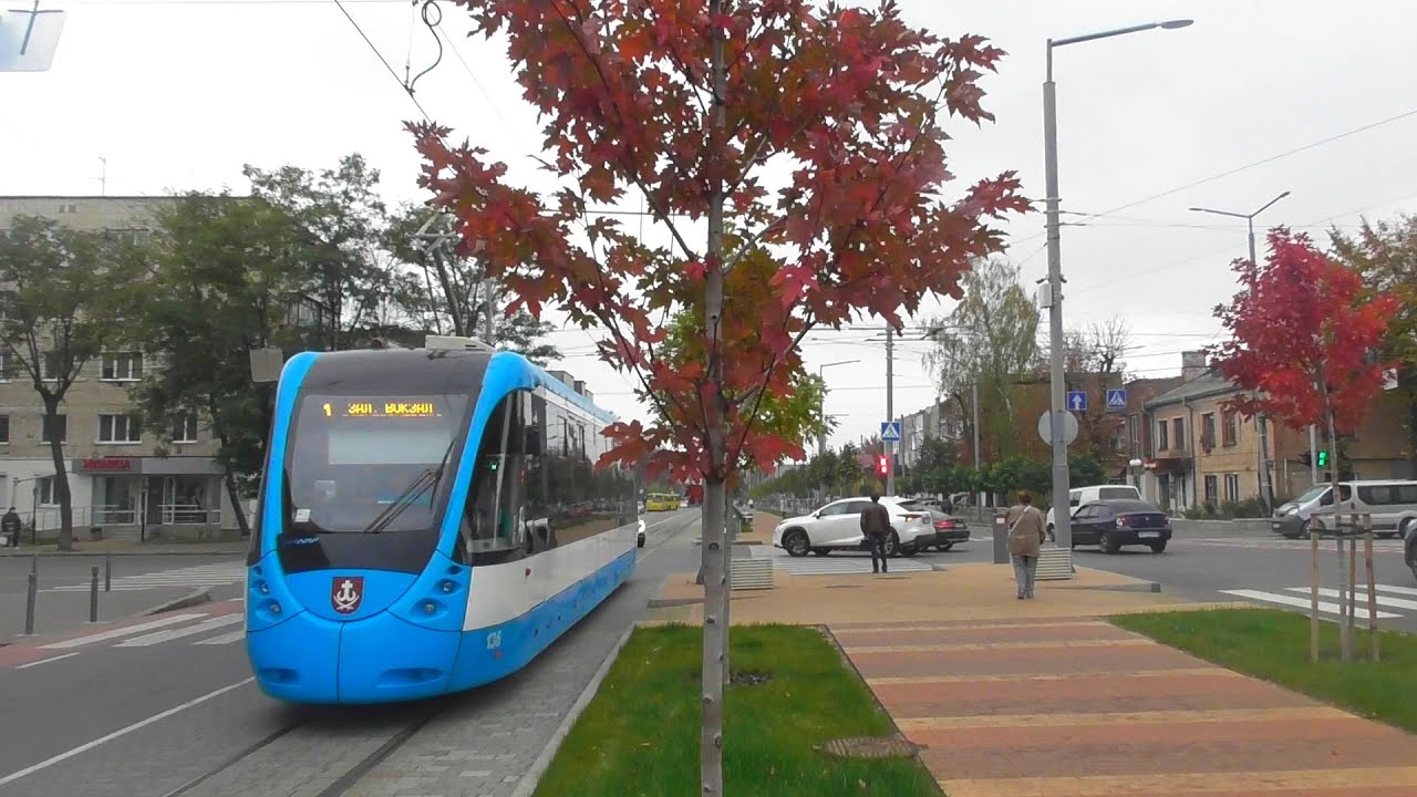 Трамвай T4UA “VinWay” №136. Маршрут №1. Ул.Пирогова, Замостянская. Винница. Осень. 28.10.2020. FHD.