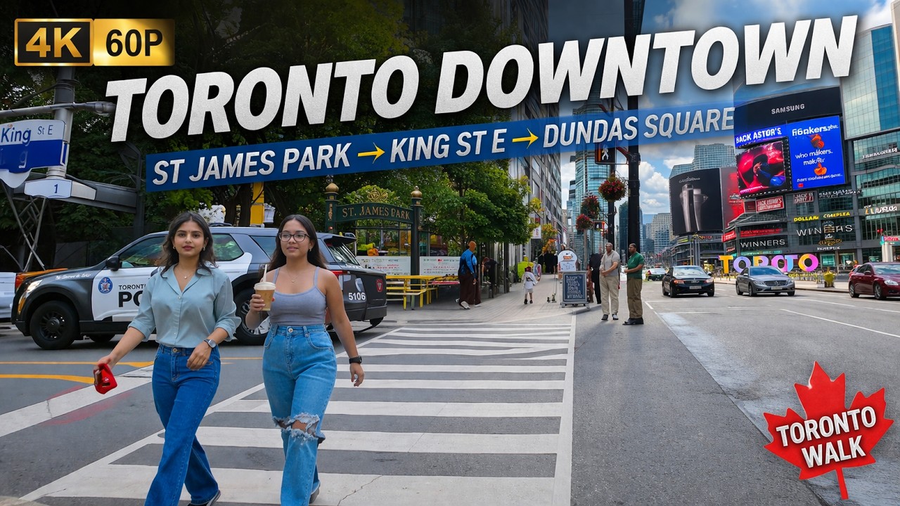 4K60P Toronto Downtown St James Park from King E to Dundas Square