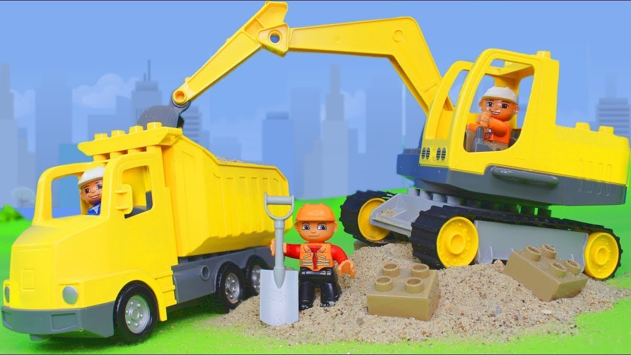 LEGO DUPLO koparka - film dla dzieci: koparka, ciężar&oacute;wka, dźwig Bagrownica po polsku