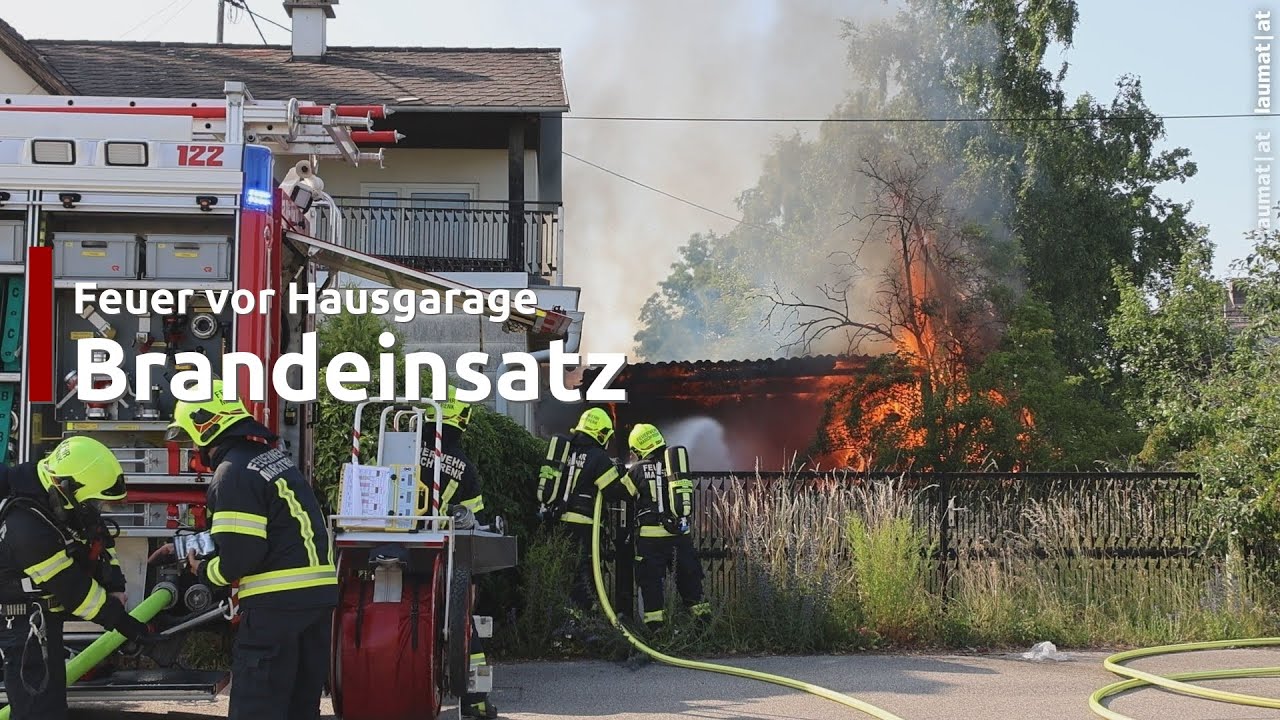Brand bei Garage: Übergreifen der Flammen auf Wohnhaus in Marchtrenk in letzter Minute verhindert