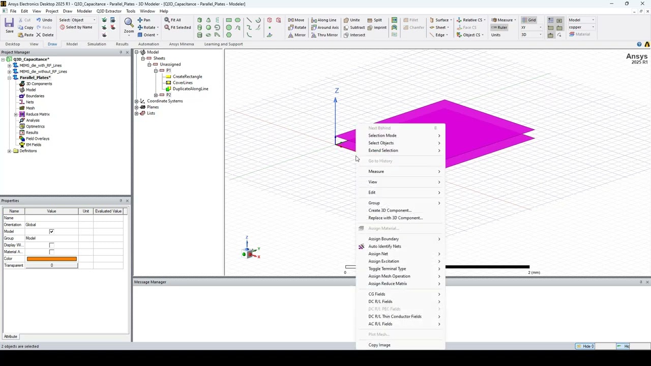 Извлечение емкости с помощью Ansys Q3D