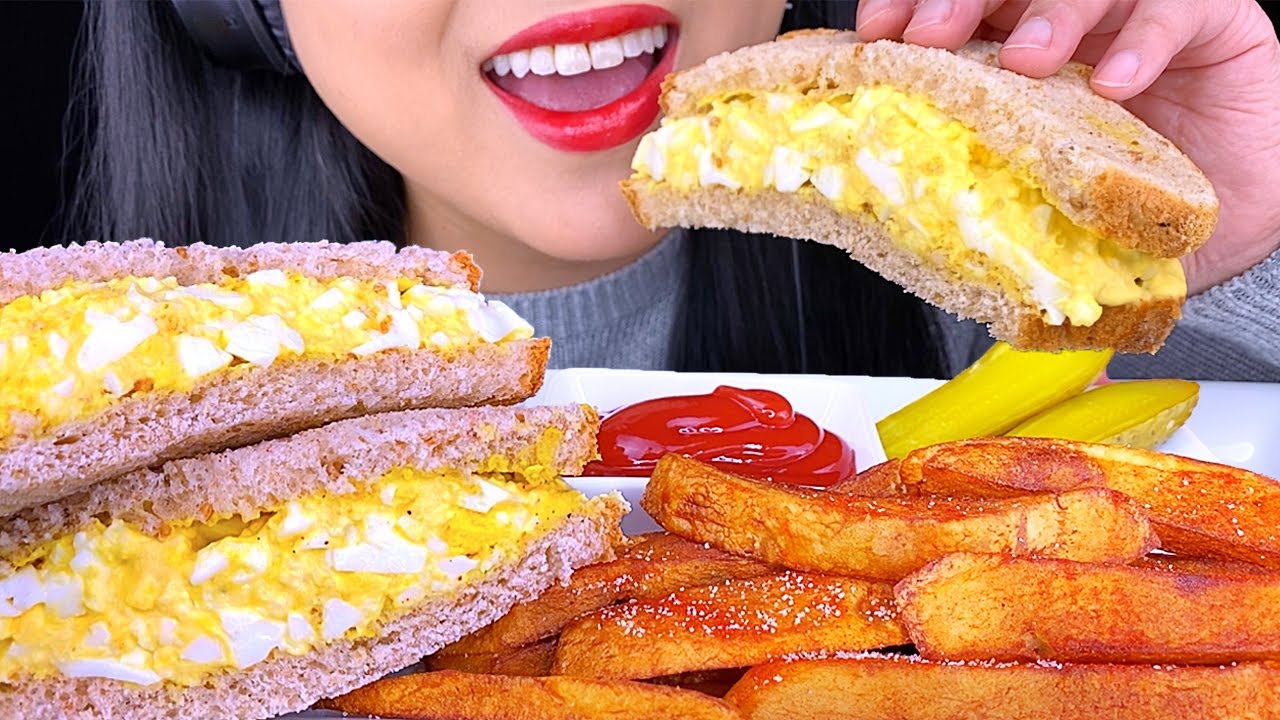 ASMR FRENCH FRIES & EGG SALAD SANDWICH *HOMEMADE LUNCH FOOD* NO TALKING (EATING SOUNDS) | ASMR Phan