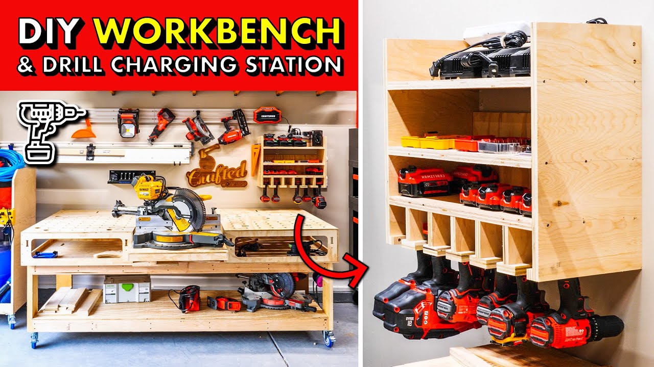 GARAGE SHOP STORAGE! 🛠 DIY 2x4 Workbench Base & Drill Charging Station