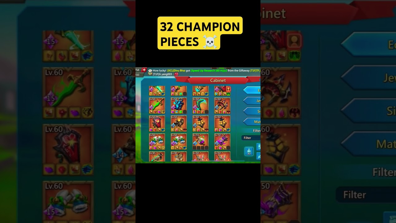 32 Maxed CHAMPION PIECES Full video in channel #lordsmobile