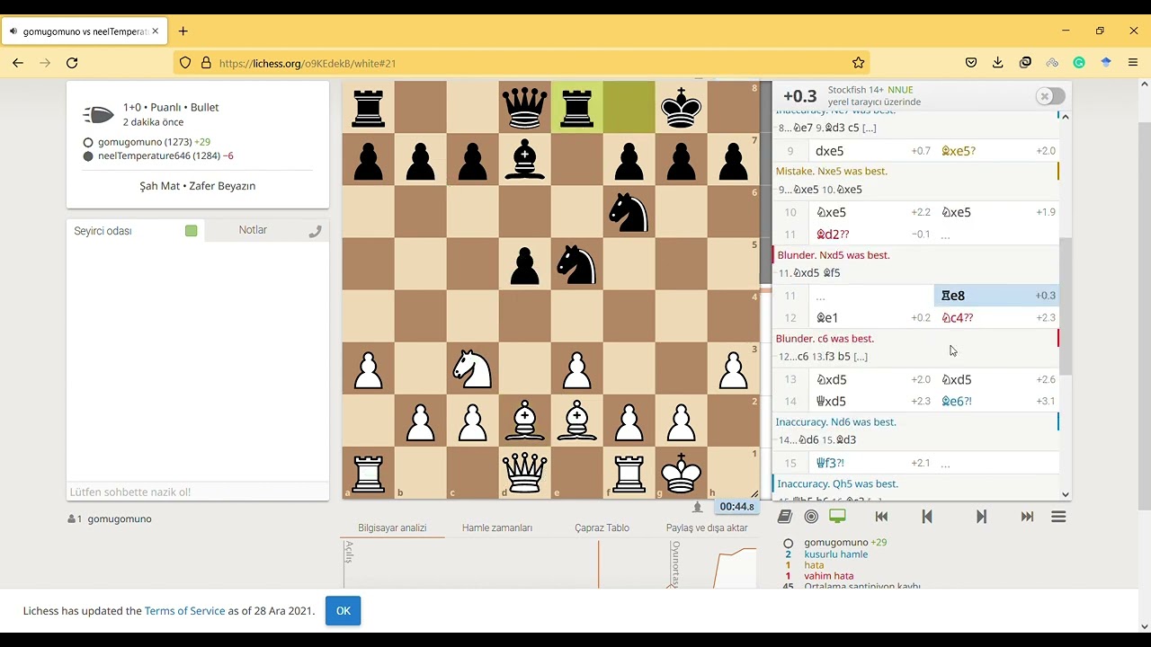 a Bullet chess game with computer analysis