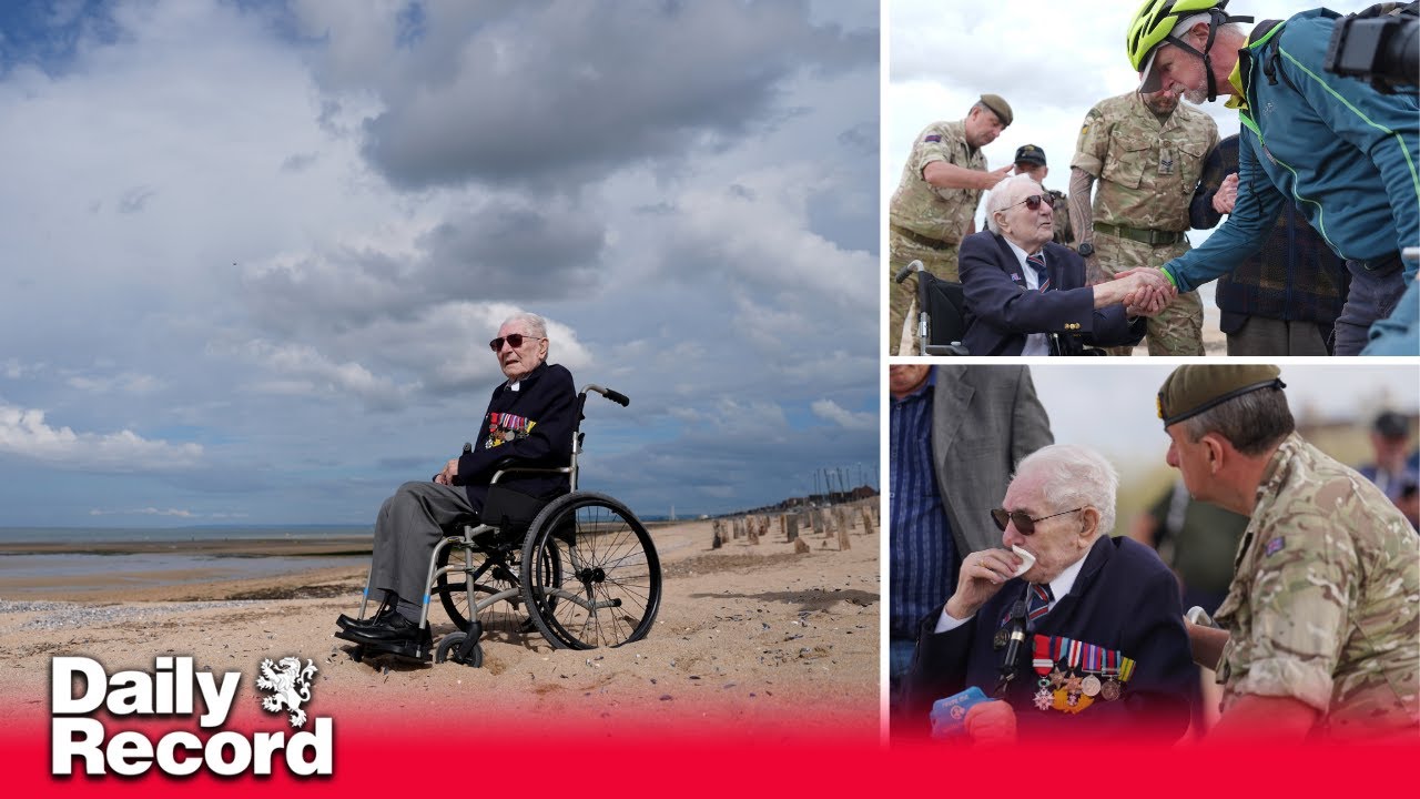 D-Day veteran weeps as he returns to Normandy's Sword Beach where he landed 80 years ago