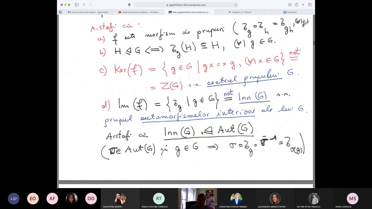 Curs 10 Algebra I: subgrupuri normale, grup factor, teorema fundamentala de izomorfism (TFI)