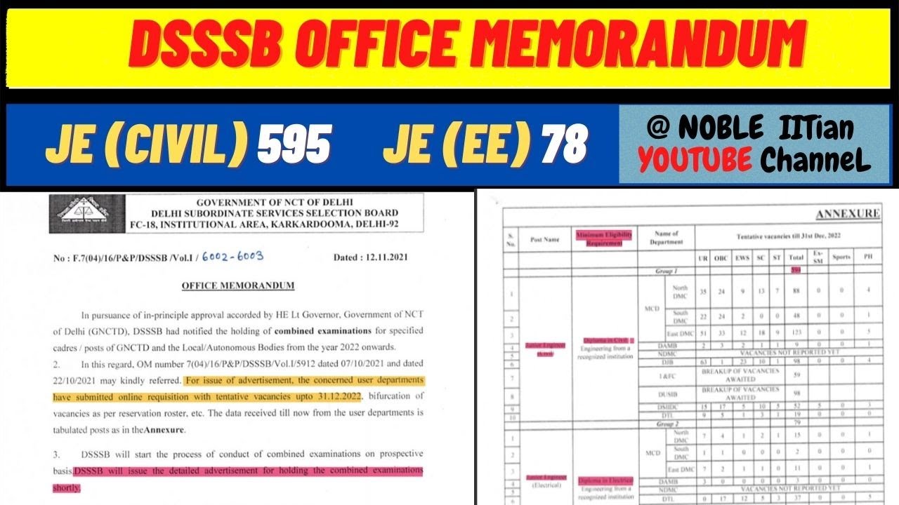 DSSSB LATEST NOTIFICATION || JE CIVIL 595 & JE ELECTRICAL 78 || AE ELECTRICAL ||