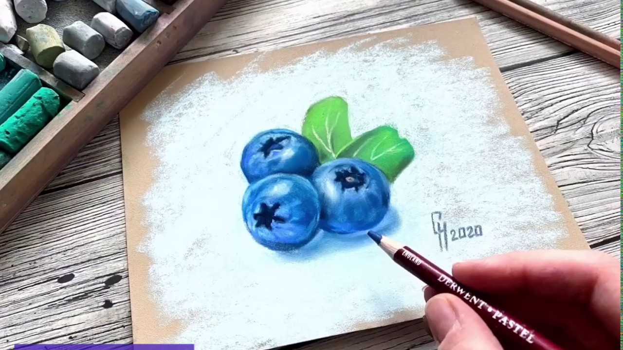 Draw blueberry in soft pastels 🎨 Рисуем чернику сухой пастелью🎨