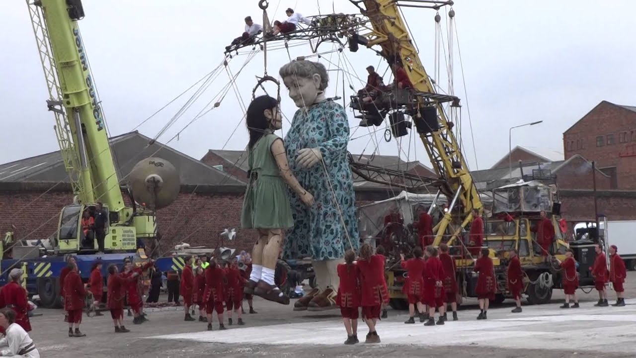 Grandmother Giant and Little Girl Giant at Clarence Dock Dancing Hugging 2014 HD
