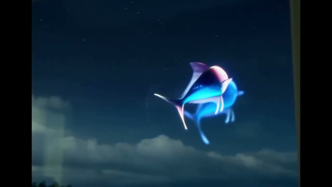 A Surreal POV: Holographic Fish Escapes Through the Window Into the Night Sky