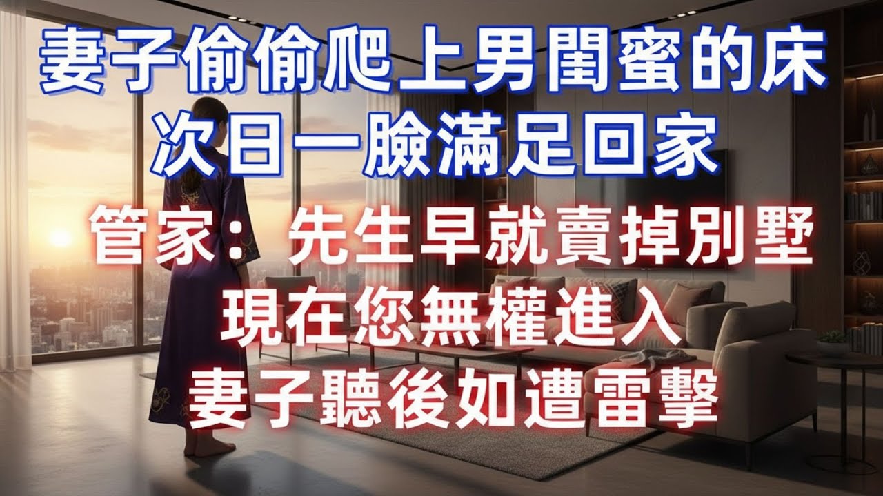 妻子偷偷爬上男閨蜜的床，次日一臉滿足回家。管家：先生早賣掉別墅，現在您無權進入，妻子聽後如遭雷擊 #夜讀人生 #完结文 #情感故事 #一口气看完 #老年生活 #情感 #爽文 #爲人處世 #婚姻