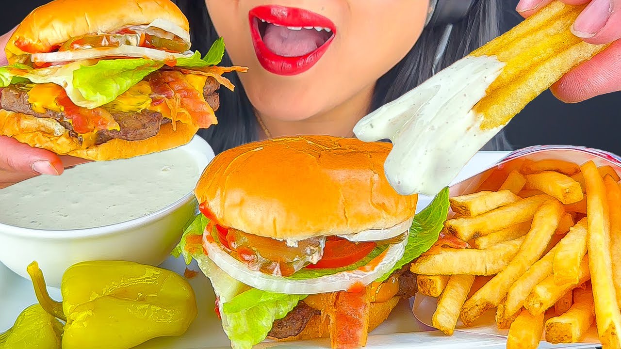 ASMR BIG BACON DOUBLE CHEESEBURGER & FRENCH FRIES FROM WENDY'S