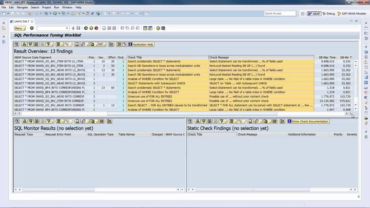 How to find Optimizable Custom Code for SAP HANA with SQL Performance Tuning Worklist (SWLT)