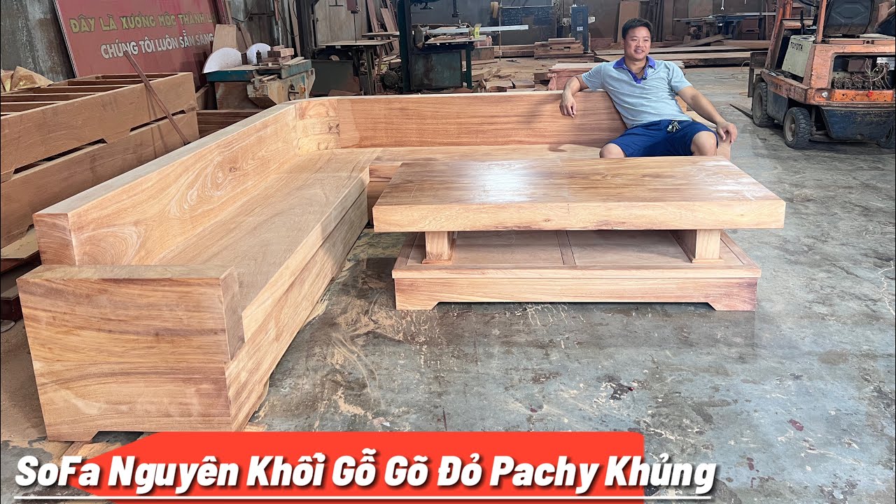 Bộ sofa nguyên khối gỗ gõ đỏ siêu khủng phần thô