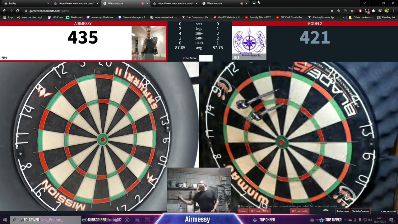 Webcam darts. Airmessy v Rodel2. 88 avg