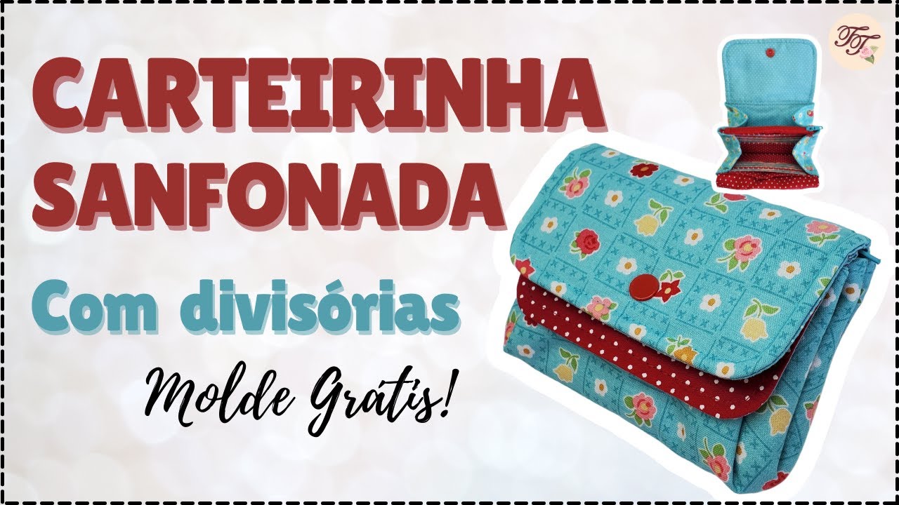 Carteirinha Sanfonada com divisões e Molde Grátis | Tutorial de Costura passo a passo