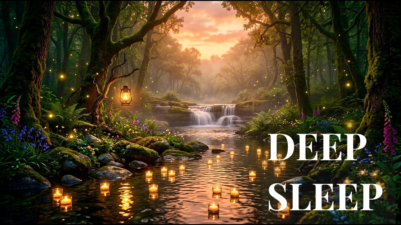 Deep Sleep Meditation • Peaceful Forest River & Waterfall | Relaxing Music 2 Hours