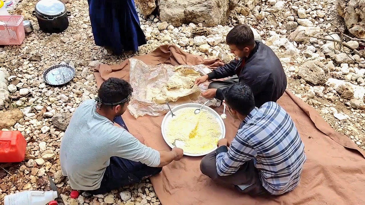 Grandma's cooking and completing the stone hut