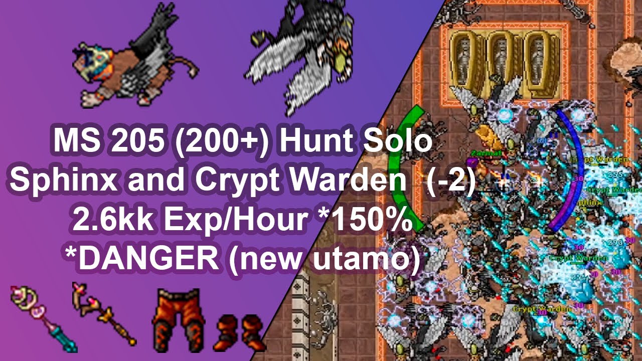 Tibia Master Sorcerer 205 (200+) SoloHunt/Issavi/Sphinx+Crypt Warden (-2)/2.6kk Exp/Hour*New utamo