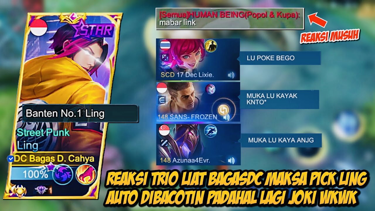 REAKSI TEMEN SATU TEAM LIAT BAGASDC MAKSA PICK LING AUTO DIBACOTIN PADAHAL LAGI JOKI WKWKWK - MLBB