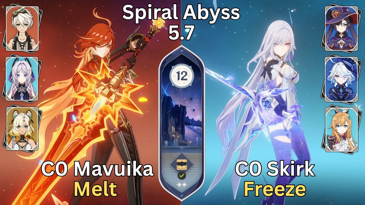 Spiral Abyss 5.7 Floor 12 Full Star Clear C0 Mavuika Melt/C0 Skirk Freeze Genshin Impact