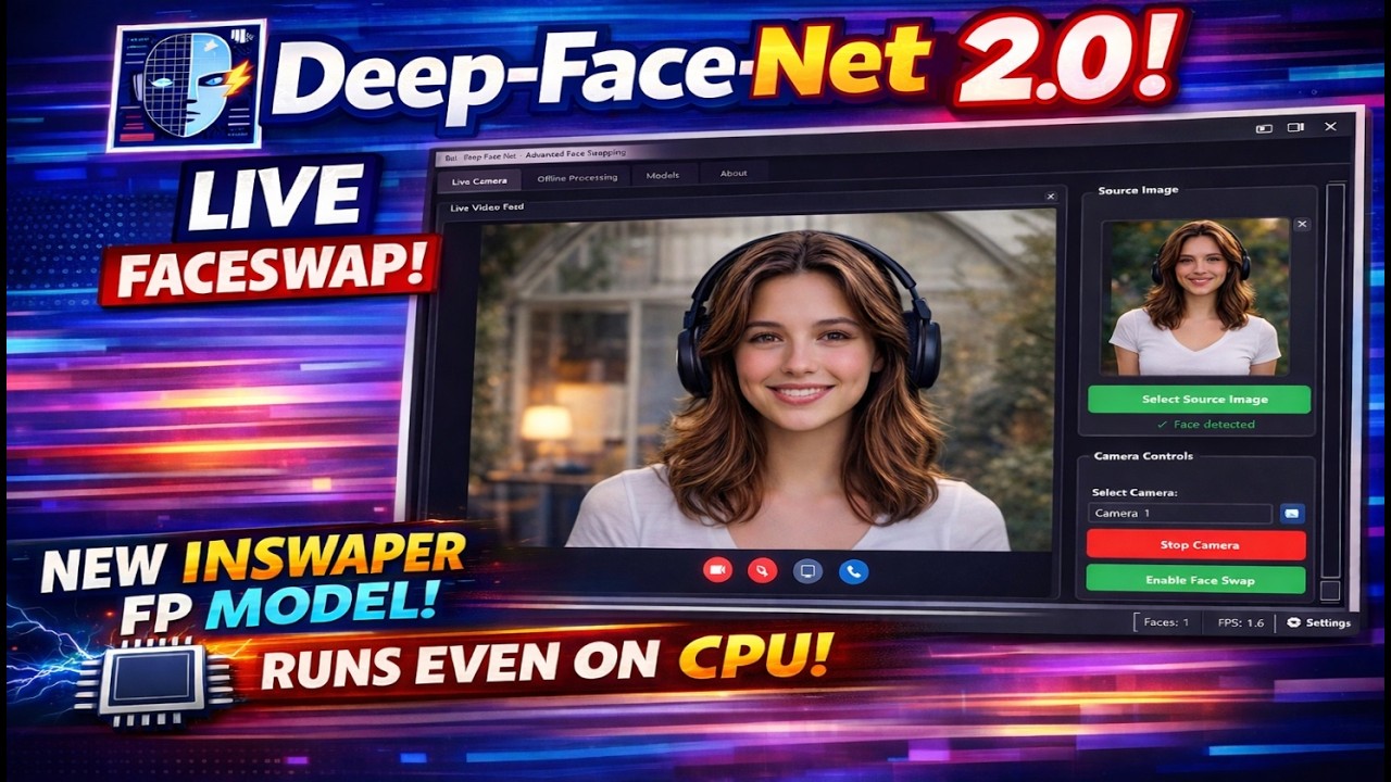 Deep Face Net 2.0 🔥 Замена лиц в реальном времени во время видеозвонка. Работает на процессоре!