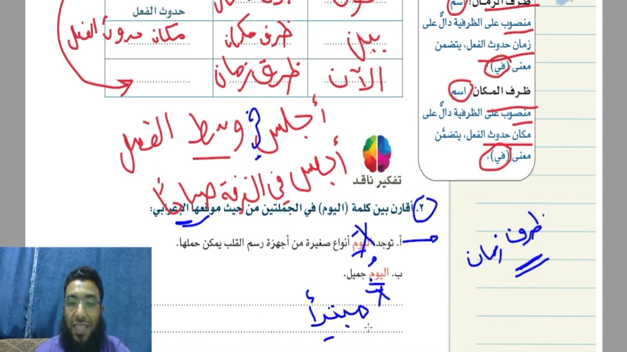 الصنف اللغوي ظروف الزمان والمكان لغتي ثاني متوسط ف١