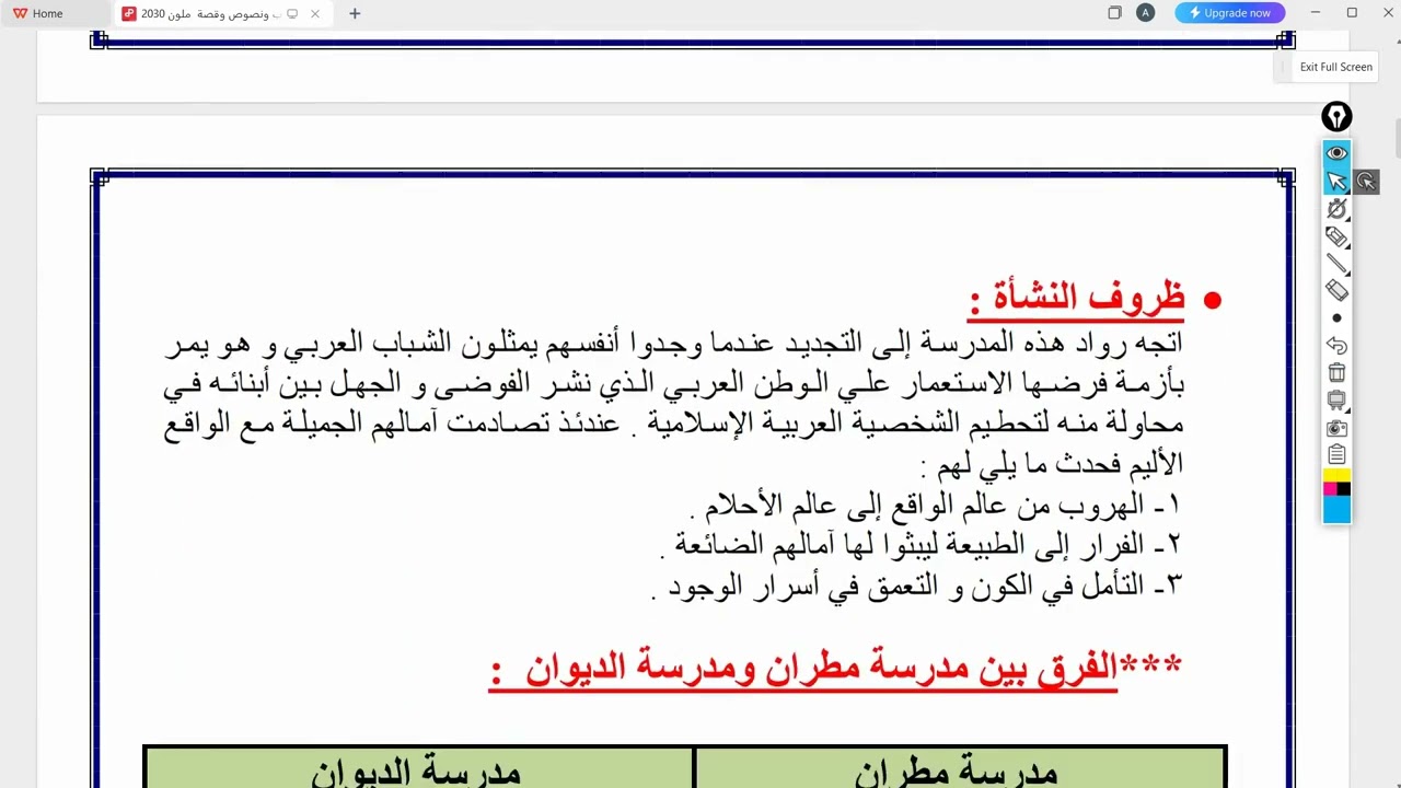 شرح مدرسة الديوان و حل نصوص متحررة على مدرسة الديوان للصف الثالث الثانوي 2026 #2026