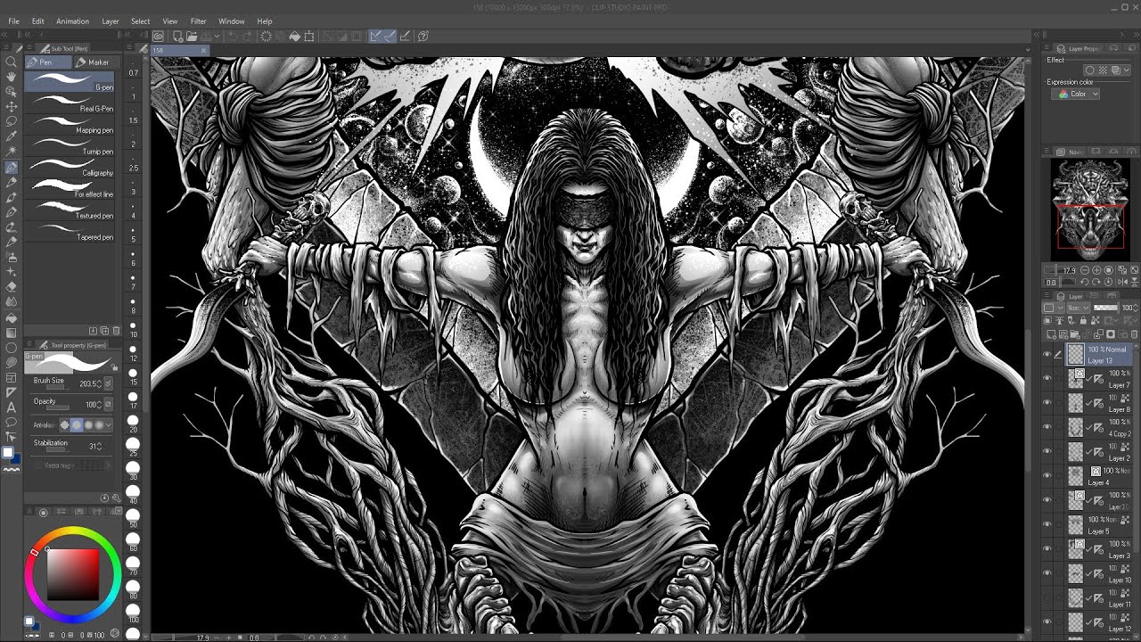 Dark art using  Digital G-PEN ink in Clip Studio paint